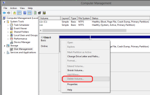 Computer Management: Delete Volume... dimmed