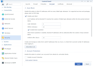 Control Panel Security Account